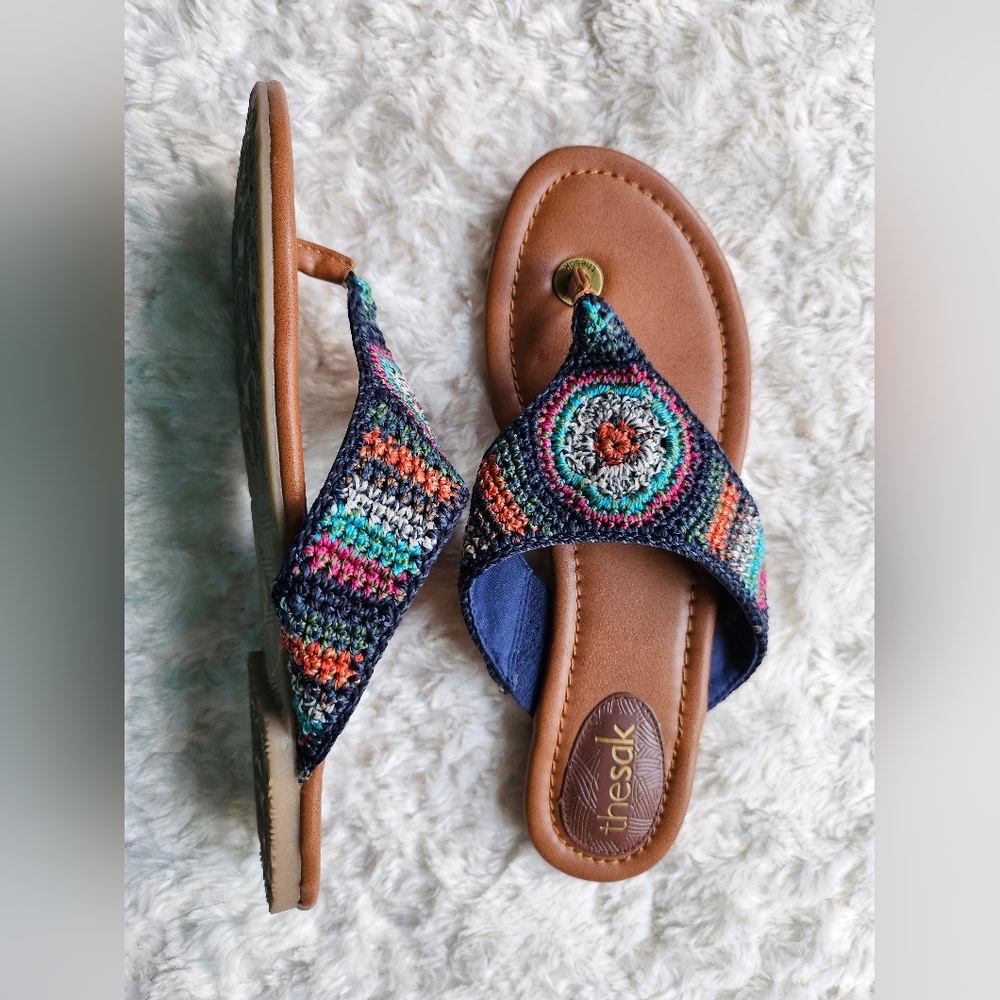 The Sak Women’s Flip Flop Woven Sandals, Size 8, tan, blue, multi-color